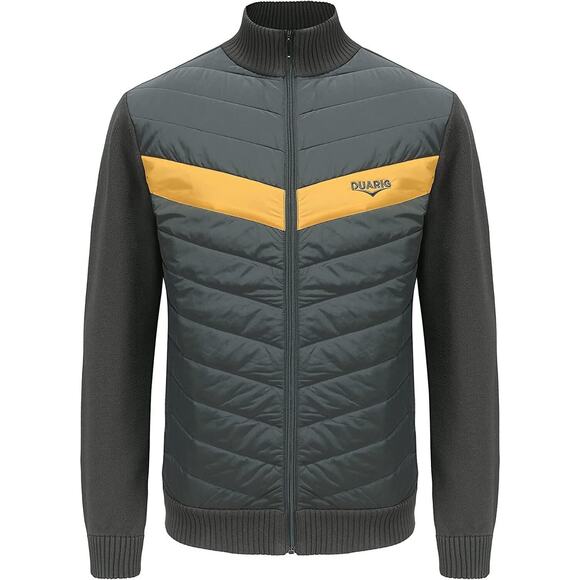 Duarig cotton‎ panelled quilted shell knitted lightweight zip-up sport jacket SM